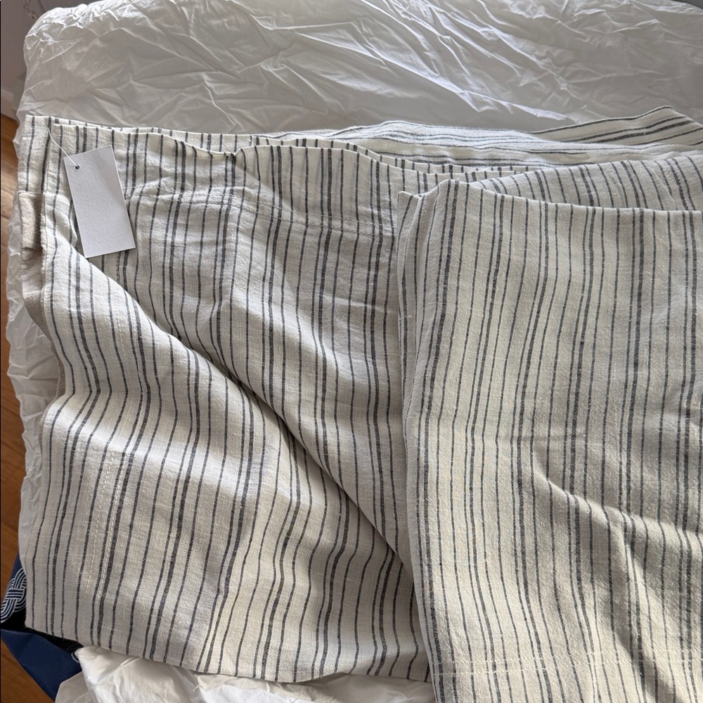 Striped Duvet Cover in natural linen and charcoal.